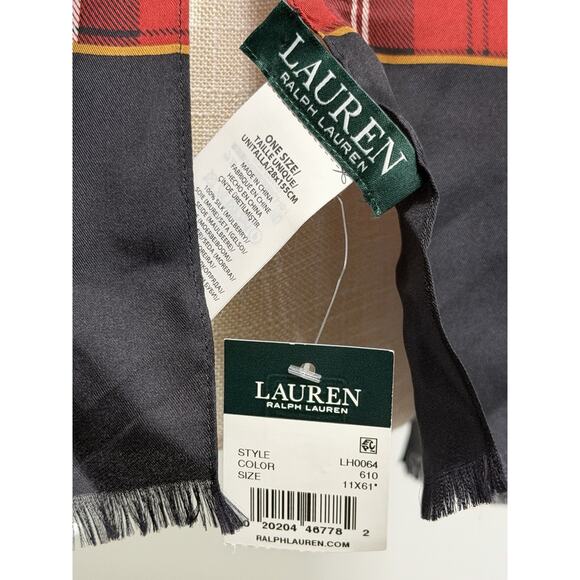 NEW Lauren Ralph Lauren 100% Silk Red Plaid Crest 11 X 61 Preppy Classic Holiday - Picture 2 of 2